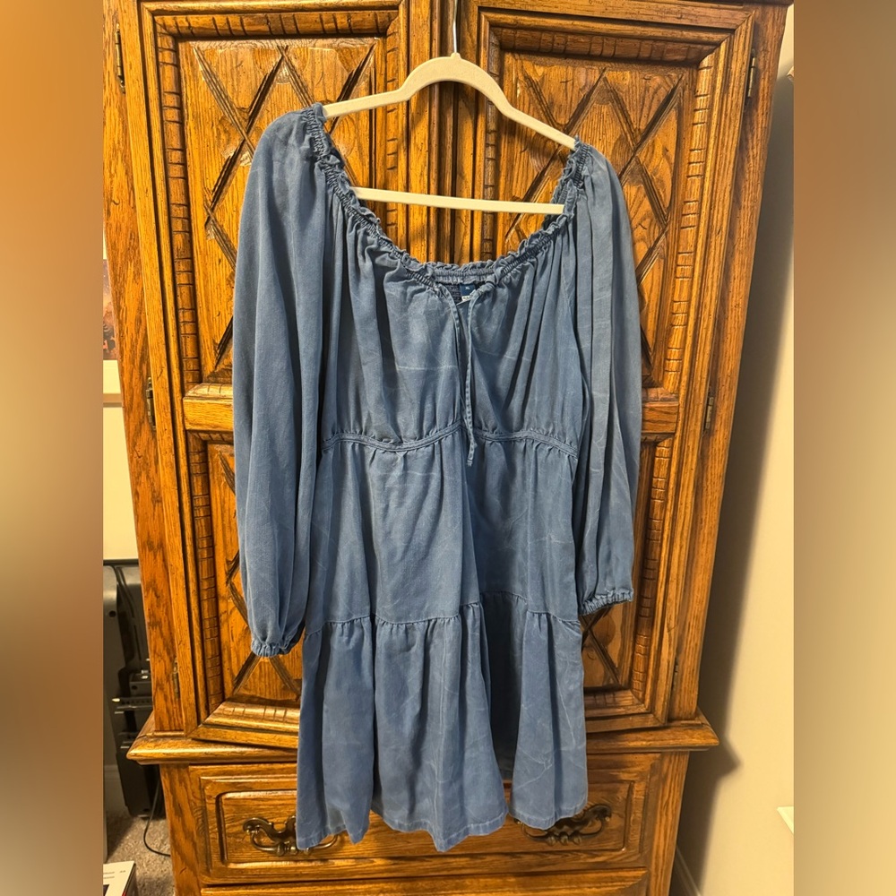 Chambray Tiered Swing Dress, Size XL- Old Navy